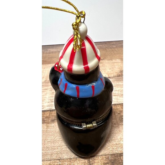 Penguin Ceramic Hinged Trinket Box Ornament With Red & White Hat And Scarf - Picture 3 of 5